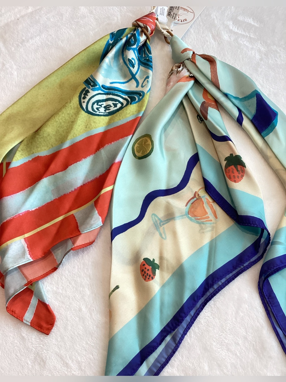 🐾Anthropologie Silky Scarves Hair Head Bag Scarf Set of 2 New Dog Car Cocktail - Picture 4 of 8